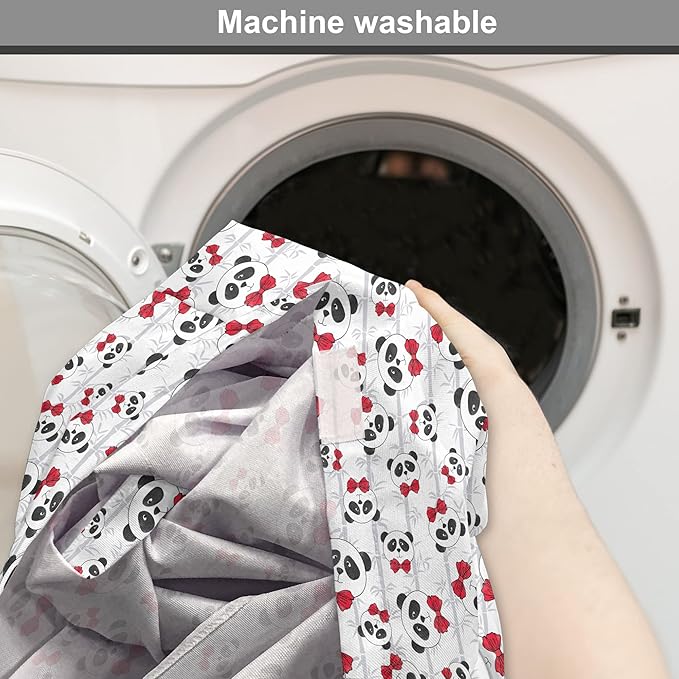 Lunarable Panda Dog Crate Cover, Funny Pattern of Asian Bear Animal in Romantic Bow Tie Cartoon Design, Easy to Use Pet Kennel Cover for Medium Large Dogs, 18 Inch, Pale Grey Black and Red