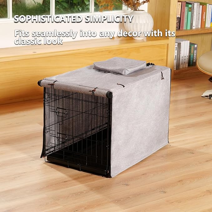 600D Dog Crate Cover, Waterproof Pet Kennel Cover with Storage Bag, Dog Cage Cover Fit for 24 Inch Wire Crate, 24 Inches, Gray (Cover Only)