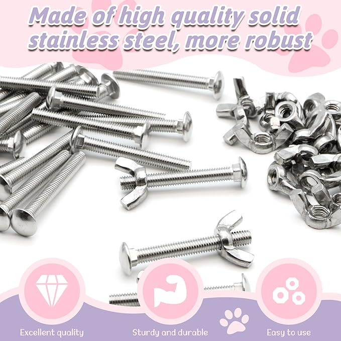 20 Sets Pet Carrier Replacement Fasteners Set - Heavy Duty Stainless Steel Bolts and Nuts for Kennel and Carrier - Dog and Cat Carrier Replacement Parts, M5×40-W