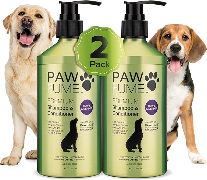 PAWFUME Dog Shedding Shampoo and Conditioner, Royal Lavender, 2-Pack – Nourish & Detangle for Silky Soft Coat – Probiotic, Deep-Cleaning, pH-Balanced – Salon-Quality Shedding Shampoo for Dogs