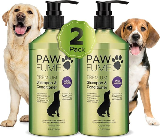PAWFUME Dog Shedding Shampoo and Conditioner, Royal Lavender, 2-Pack – Nourish & Detangle for Silky Soft Coat – Probiotic, Deep-Cleaning, pH-Balanced – Salon-Quality Shedding Shampoo for Dogs