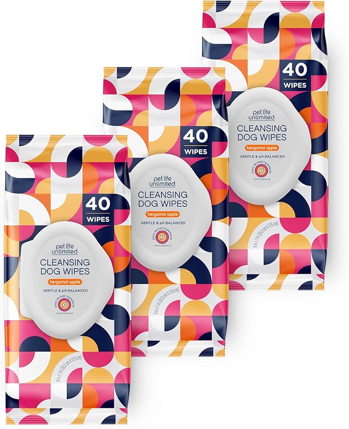 Pet Life Unlimited Pet Wipes for Dogs, Dog Cleaning Wipes - Plant-Based Dog Wipes with Moisturizing Aloe Leaf & Calendula - Made in The USA - Bergamot Apple Scent Dog Grooming Wipes - 40ct (Pack of 3)