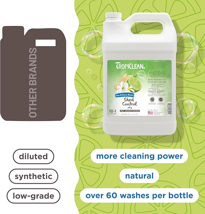 TropiClean Deshedding Dog Conditioner, Professional Conditioner, Reduces Shedding & Softens Coat, Puppy Safe, Lime & Cocoa Butter Scent, 1 Gallon