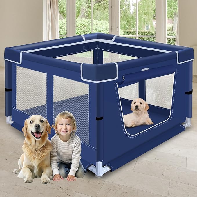 42 Inches Dog Playpens，Puppy Playpen with Gate for Puppies or Small Dogs, Dog Fence Pet Playpen for Indoor & Outdoor