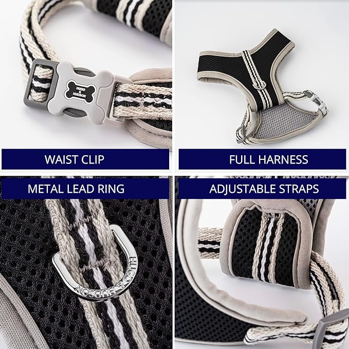 HUGO & HUDSON Dog Harness No-Pull Pet Harness Adjustable Quick Dry Mesh Padded Vest, Black, L