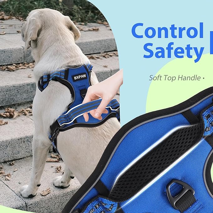 Dog Harness,No Pull Pet Harness Adjustable Reflective Pet Harness Easy Control Handle for Small to Large Dogs Soft Padded Puppy Vest (Blue, Extra Large)