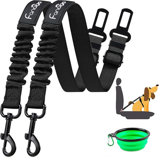 Dog Seat Belt for Car. 2 Pack Adjustable Dog Safety Seatbelt. Adjustable Strap, Strong Nylon Fabric, Bungee Buffer Dog Puppy Car Seat Belt.(Black+Black)