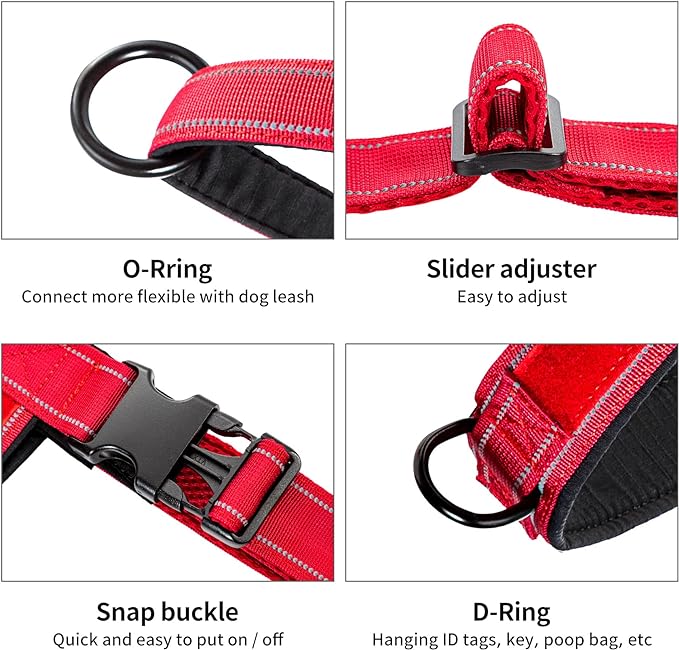Annchwool No Pull Dog Harness with Soft Padded Handle,Reflective Strip Escape Proof and Quick Fit to Adjust Dog Harness,Easy for Training Walking for Small & Medium and Large Dog(Red,S)