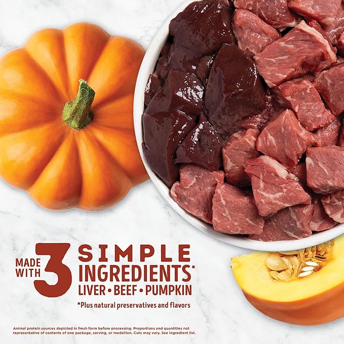 Singles Freeze Dried Dog Treats, Limited Ingredient Grain Free Beef & Pumpkin Recipe, 3.25oz
