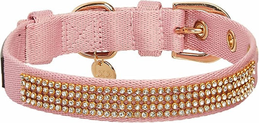 Blueberry Pet Sparkling Rhinestone Adjustable Dog Collar with Metal Buckle, Baby Pink, Neck 17-20.5", for Large Breed