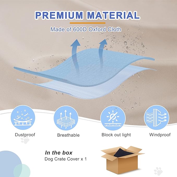 Deblue Heavy-Duty Dog Crate Cover, Privacy Pet Kennel Cover Universal Fits for 24 Inches Wire Cage, Polyester Crate Cover Fit for 1 2 3 Doors Crate (Tan)