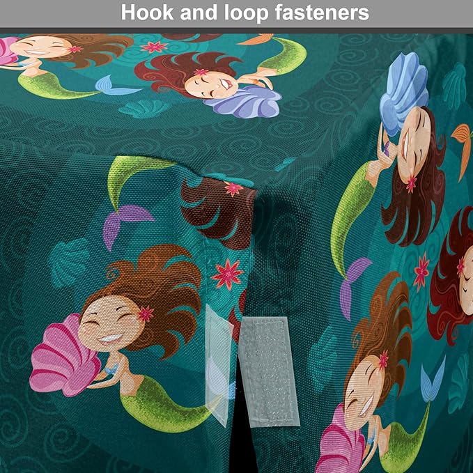 Lunarable Mermaid Dog Crate Cover, Smiling Happy Cheerful Mermaids with Seashells Scallops Exotic Waters Spirals, Easy to Use Pet Kennel Cover for Medium Large Dogs, 48 Inch, Teal Multicolor