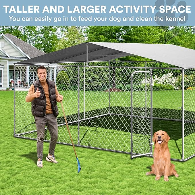 Rovibek 15'×15' Extra Large Outdoor Dog Kennel for Yard, Dog Kennel Outside with Roof, Dog Kennels Outdoor with Waterproof Sunproof Cover