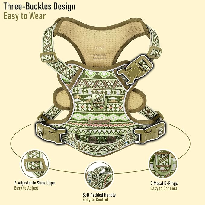 Dog Harness for Medium Sized Dog No-Pull Pet Harness with 2 Leash Clips, Adjustable Soft Padded Dog Vest, Reflective Pet Oxford Vest with Easy Control Handle for Medium Dogs, French Bulldog, M