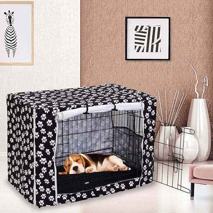 Pethiy Dog Crate Cover Durable Polyester Pet Kennel Cover Universal Fit for Wire Dog Crate - Fits Most 30 inch Dog Crates - Cover only-Black-30