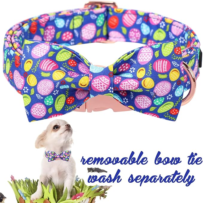 Unique Style Paws Easter Day Dog Collar with Bow Colorful Egg Rabbit Dog Collar Bowtie Bowtie Collar for Large Medium Small Dogs