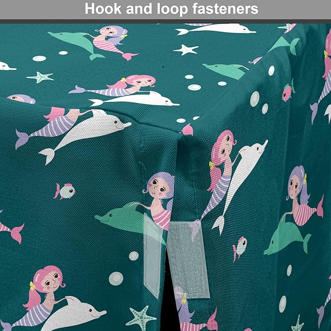 Lunarable Dolphin Dog Crate Cover, Pink Haired Mermaids Swimming with Dolphins Backdrop with Starfish Dots, Easy to Use Pet Kennel Cover for Small Dogs Puppies Kittens, 22 Inch, Jade Green Multicolor