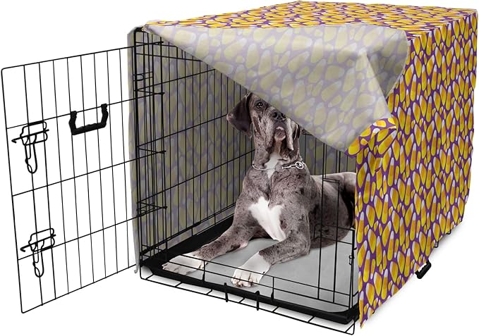 Lunarable Candy Corn Dog Crate Cover, Halloween Themed Pattern of Irregular Tasty Junk Food for Comfort, Easy to Use Pet Kennel Cover for Medium Large Dogs, 48 Inch, Violet Earth Yellow
