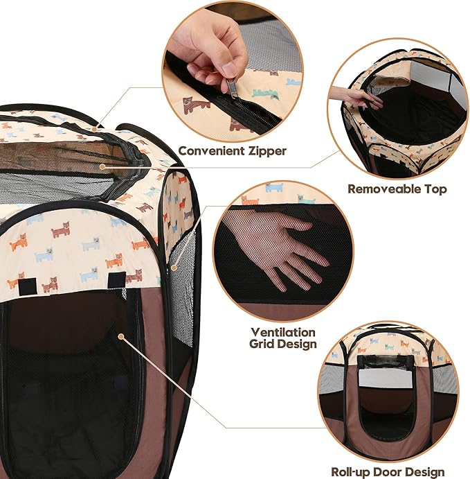 Sea Team Foldable Pet Playpen - Portable, Soft Pop-Up Design for Dogs, Cats and Kittens - Breathable Mesh Fabric Cage - Lightweight and Indoor/Outdoor Use