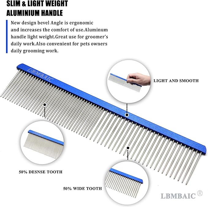 Metal Dog Grooming Comb for Shedding Tangles,Knots,Mats.Dog Combs With Long Wide Tooth for Long Thick Curly Hair Metal Pet Comb for Poodles and Goldendoodles Dematting.7.5INCHES.