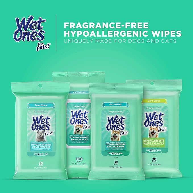 Wet Ones Multi-Purpose Pets Wipes - 300ct Total Dog Wipes with Vitamins A, C + E - Fragrance-Free, Wet Lock Seal