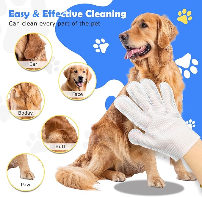 Pet Glove Washing Wipes for Dogs and Cats,Dog and Cat Cleaning Grooming Wipes for Fur,Paws and Butt,Save and Non Irritating,12 Pcs