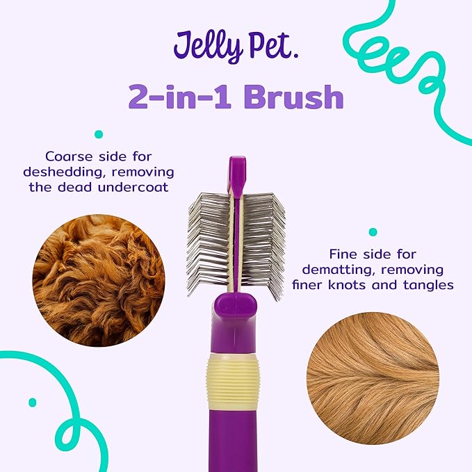 Jelly Pet Double Sided Dog Slicker Brush, Longer Pins, Flexible Head, Fine/Coarse Sides, Removes Unwanted Tangles, Medium, Pink