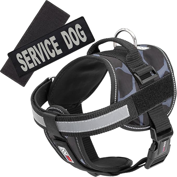 Dogline Unimax Dog Harness Vest with Service Dog Patches Reflective No-Pull, Adjustable Straps, Breathable Neoprene for Medical, Service, Identification and Training Dogs Girth 28 to 38" Giraffe Gray