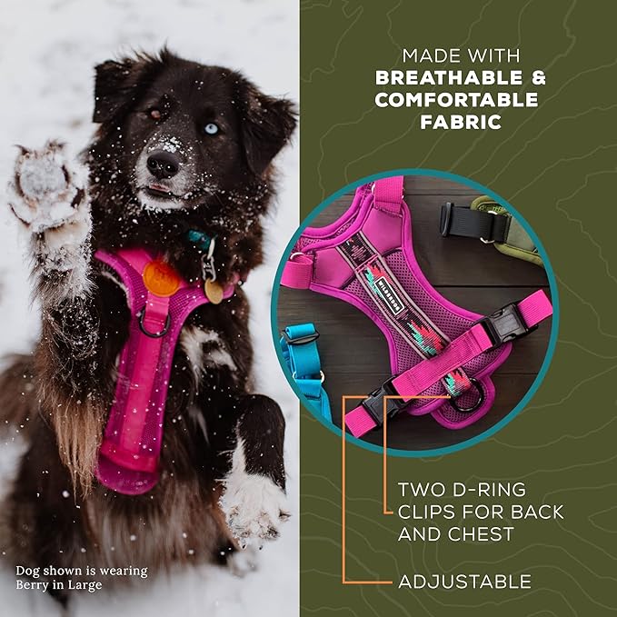 Wilderdog Lightweight Dog Harness with Reflective Straps - Medium - Berry