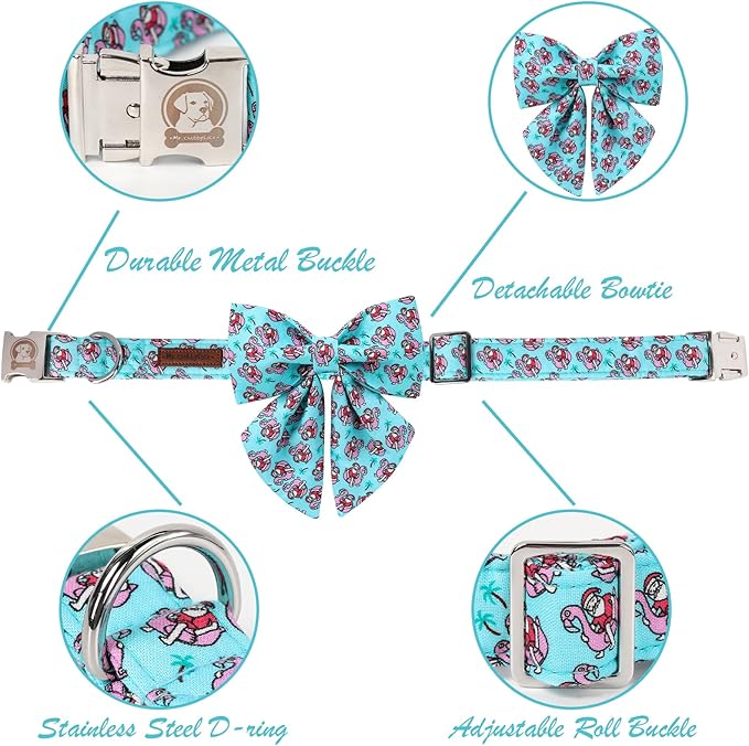 MR. CHUBBYFACE Christmas Dog Collar with Bow, Blue Senta Claus Pattern Dog Collar with Metal Buckle Cute Boy Girl Pet Collars for Puppy Small Medium Large Dogs