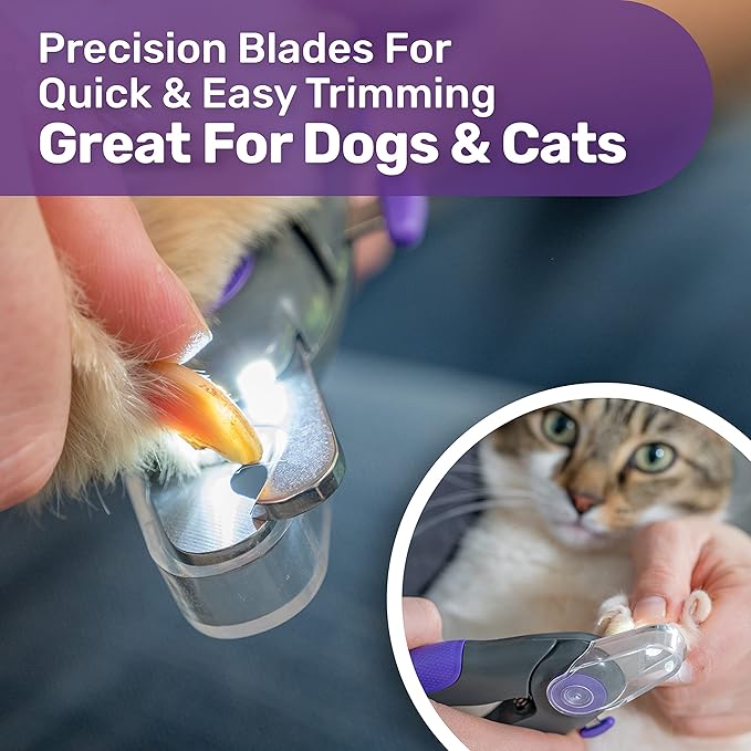 Hertzko Dog Nail Clippers with LED Light for Large & Medium Dogs - Violet Cat Nail Clipper with Replacement Blade & Nail File, Purple Nail Clippers for Dogs, Grooming Paw Pads, Circular Blade