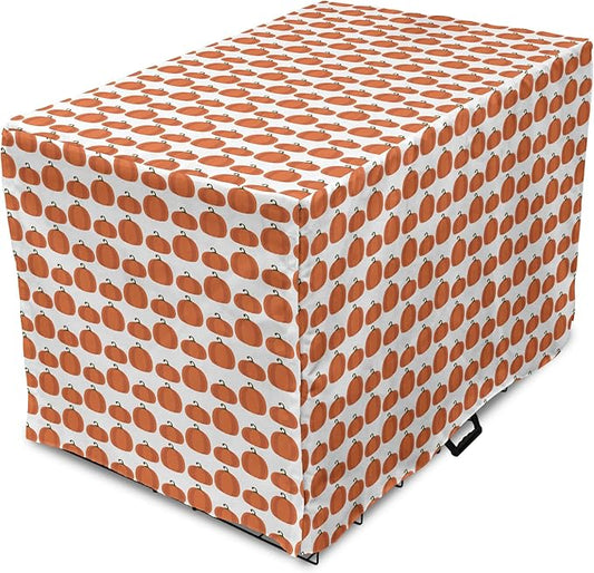 Lunarable Autumn Pumpkin Dog Crate Cover, Simplistic Halloween Fruit Pattern on Plain Backdrop, Easy to Use Pet Kennel Cover for Medium Large Dogs, 36 Inch, Orange Green