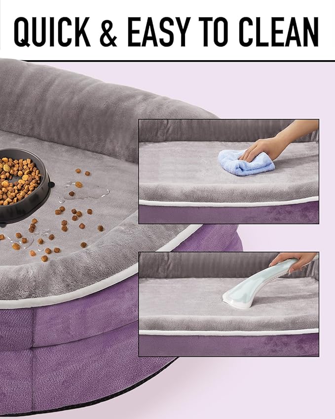 OhGeni Orthopedic Dog Bed for Large Dogs, Dog Couch Design with Egg Foam Support, Removable, Washable Plush Cover and Non-Slip Bottom with Four Sided Bolster Cushion (Purple)