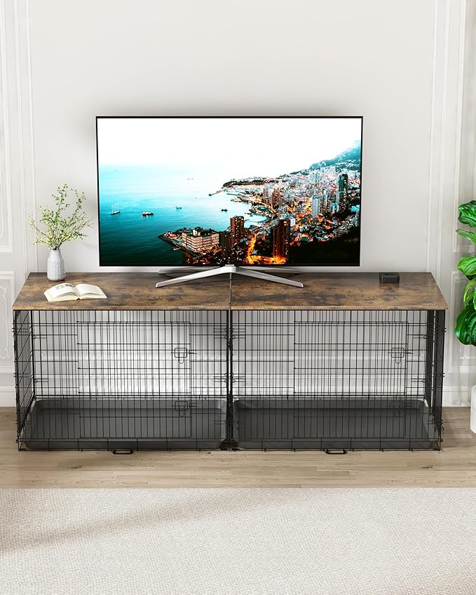 Piskyet Dog Crate Topper Wood Countertop for 48 42 36 30 24 inch Dog Cage, Dog Crate Cover,Dog Kennel Topper, 30" Rustic Brown(Crate Not Include)