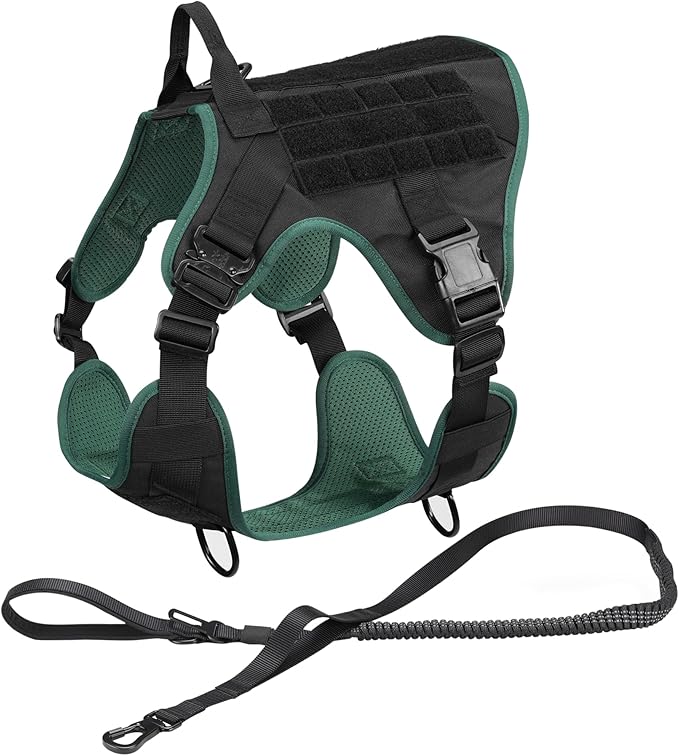 Navaris Tactical Dog Harness and Vest Set - Strong & Adjustable Fit with Metal D Ring, Front Buckles, and Handle - for Military Service Training or Assistance Dogs - Small