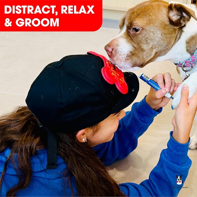 Warren London Distract-A-Hat™ & Pawdicure Polish Pen Bundle | Grooming Distraction Hat + 3 Nail Polish Pens for Dogs | Fast-Drying, Water-Based Dog Nail Polish | Red, Purple, Pink