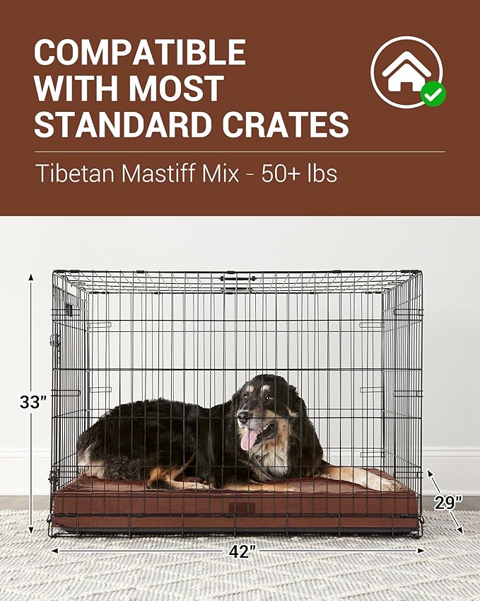 OhGeni 41 Inch Orthopedic Waterproof & Machine Washable Dog Bed with Egg Crate Foam Support, Non-Slip Bottom and Removable Pet Bed Cover for Extra Large, Large, Medium, Small Dogs (Brown)