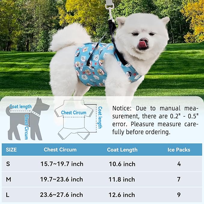 KUDES Dog Cooling Vest with Recyclable Ice Packs, Pet Adjustable Ice Chill Out Dog Harness Jacket Cooler with D Ring for Small Medium Large Dogs Walking Indoor Outdoor Summer