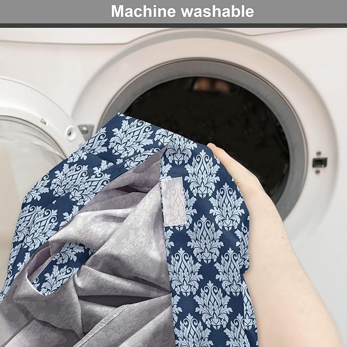 Lunarable Damask Blue Dog Crate Cover, Abstract Antique Royal Motif with Leaves and Swirls, Easy to Use Pet Kennel Cover for Medium Large Dogs, 48 Inch, Ceil Blue Violet Blue