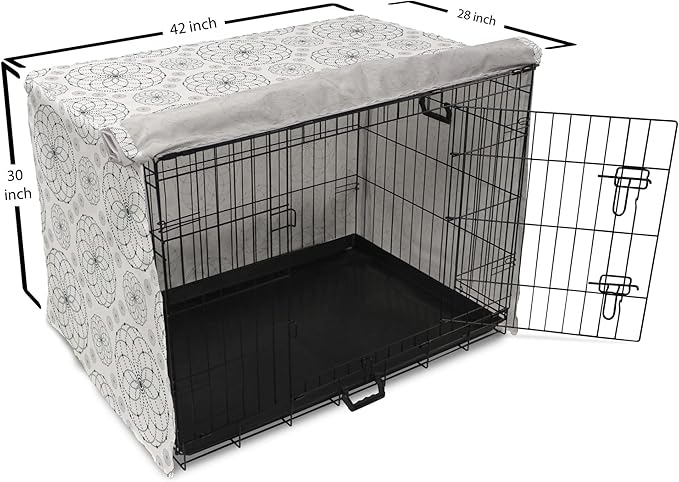 Ambesonne Sacred Geometry Dog Crate Cover, Circular Formations with Dots Flower Like Elements Design Print, Easy to Use Pet Kennel Cover for Medium Large Dogs, 42 Inch, Dark Petrol Blue White