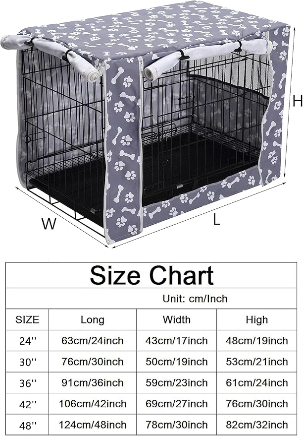 Pethiy Dog Crate Cover Durable Polyester Pet Kennel Cover Universal Fit for Wire Dog Crate - Fits Most 48 inch Dog Crates - Cover only-Sky Gray-48