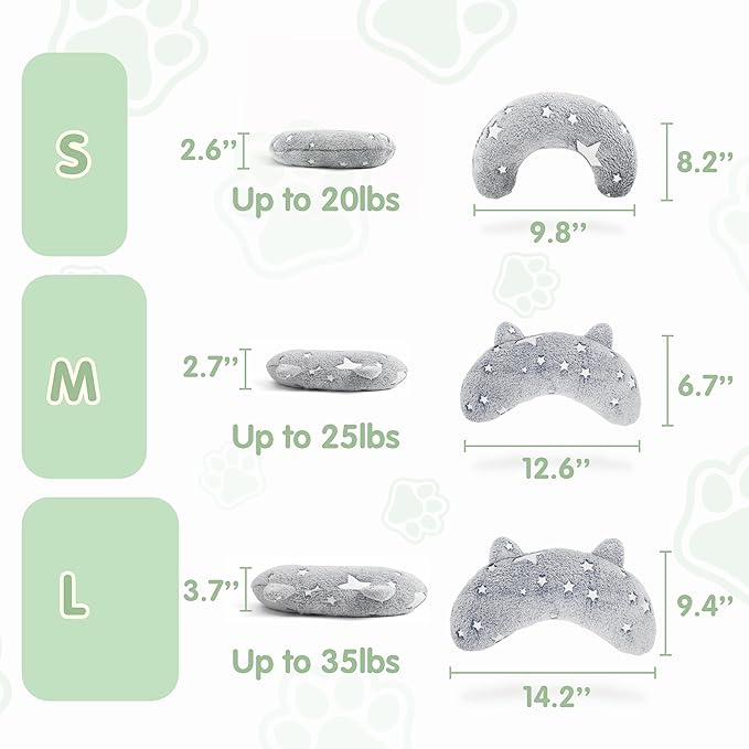Dog Pillows for Large Dogs, Glow in The Dark Soft Dog Neck Pillow, U-Shaped Pillow for Cat and Dog, Machine Washable Dog Toy & Dog Birthday Gift (Glow Grey, L)