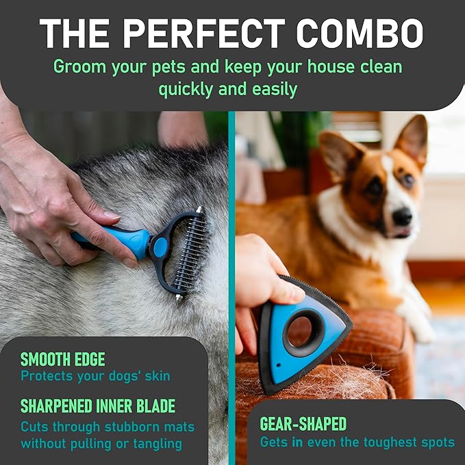Maxpower Planet Pet Grooming Rake and Mini Pet Hair Remover Tool, Undercoat Rake for Dogs & Hair Remover for Car Carpet, Cat Hair Remover and Double-Sided Deshedding Dematting Tool for Dogs and Cats