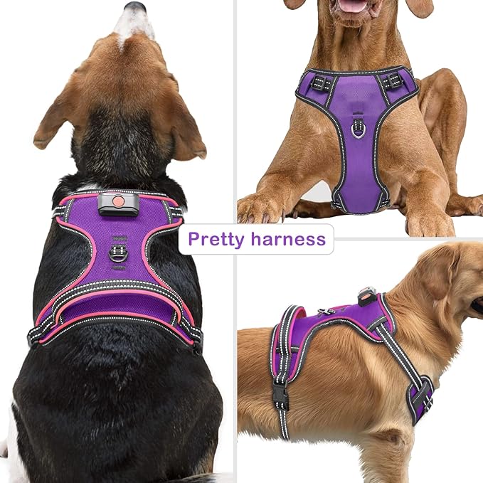 Light Up Dog Harness No Pull LED Dog Harness with Handle Vizbrite Rechargeable Lighted Dog Vest Harness for Small/Medium/Large/X-Large Size Dogs No Pull, 4 Point Adjustable Dog Harness