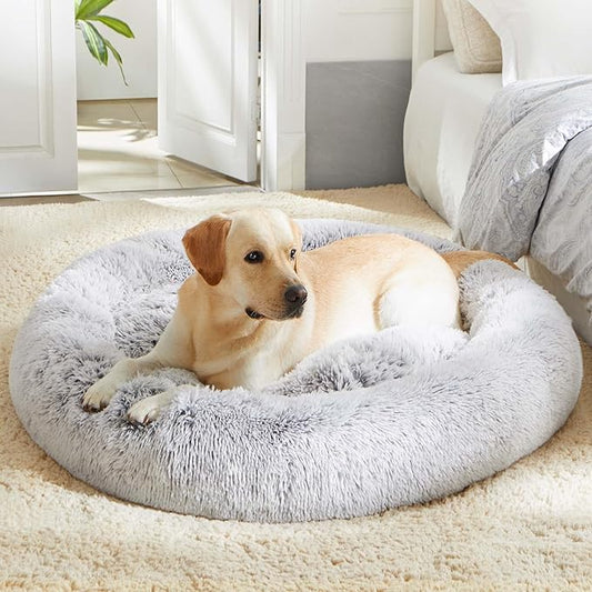 Calming Dog Bed & Cat Bed, Anti-Anxiety Donut Dog Cuddler Bed, Warming Cozy Soft Dog Round Bed, Fluffy Faux Fur Plush Dog Cat Cushion Bed for Small Medium Dogs and Cats (20"/24"/27"/30")