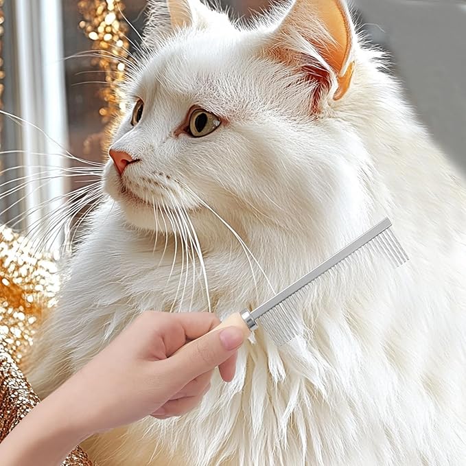 Pet Comb - Stainless Steel Teeth and Wooden Handle - Detangling and Smoothing Tool for Long and Short Hair Dogs and Cats