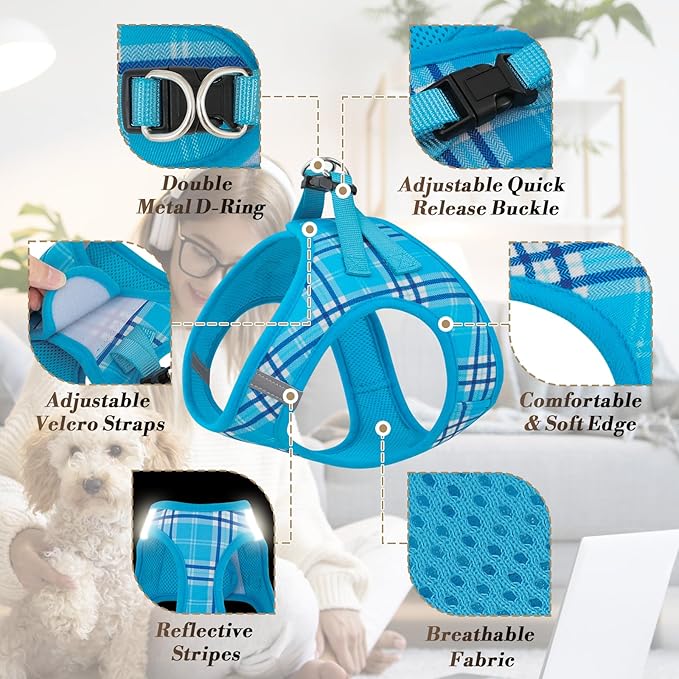 Athena Collection Step-in Dog Harness with 5 ft Leash, Large Dog Harness Leash Set Large No Pull Dog Vest Harness with Reflective Strips Adjustable Velcro, Easy Walk Dog Harness, Blue