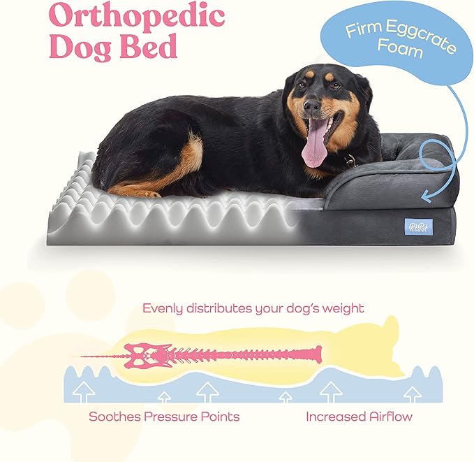 Orthopedic Sofa Dog Bed - Ultra Comfortable Dog Bed for Large Dogs - Breathable & Waterproof Pet Bed- Egg Foam Sofa Bed with Extra Head and Neck Support - (XX-Large, Gray)