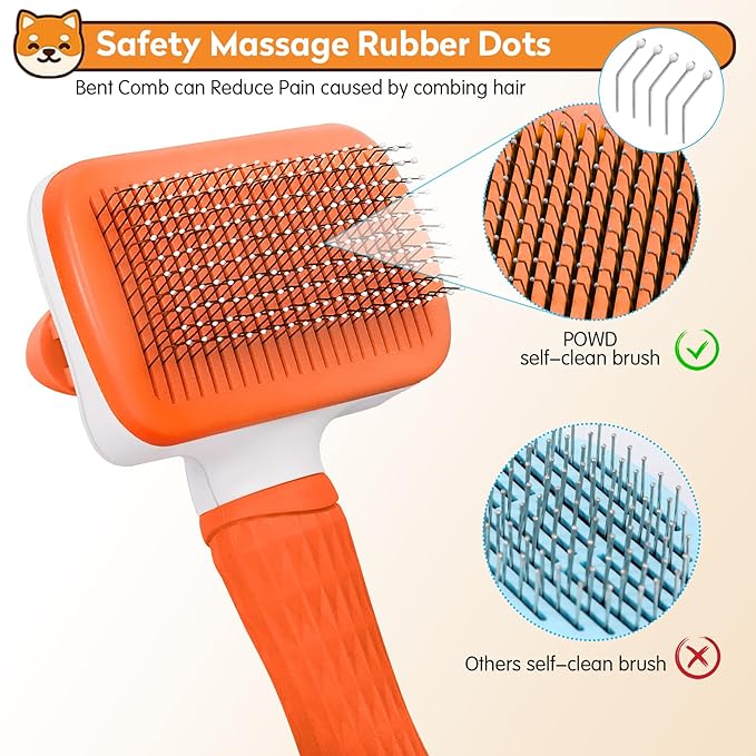 Dog & Cat Brush, Self Cleaning Slicker Brush for Pets, Upgraded Dog Brush for Shedding Massaging and Grooming, Removes Loose Undercoat & Portable Comb for Long Short Haired Dogs(Orange)