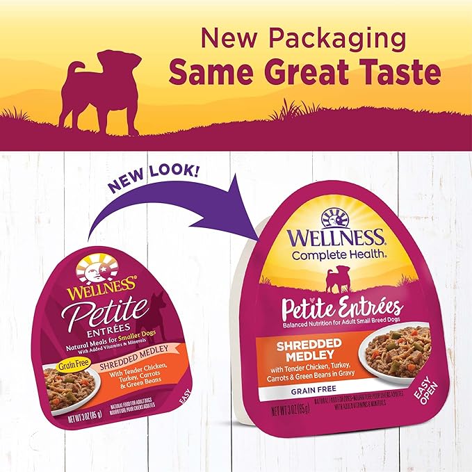 Wellness Petite Entrées Shredded Medley With Tender Chicken, Turkey, Carrots & Green Beans, 3-Ounce Cup (Pack of 12)